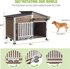 GUTINNEEN Dog House Outdoor or Indoor with Anti-Chewing Metal Frame, Dog Kennel with Bowls, Weatherproof Dog Shelter with Removable Floor, PVC Door Curtain for Small Medium Dogs (Light Brown)