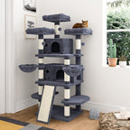 IMUsee 68 Inches Multi-Level Large Cat Tree for Large Kitties/Big Cat Tower with Condo/Cozy Plush Perches/Sisal Scratching Posts and Hammocks/ ‌Feline Activity Center Play House/Smoky Grey
