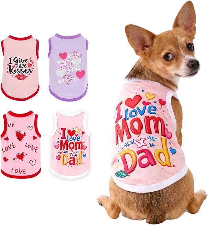4 Pack Dog Shirts Summer Pet T Shirts Puppy Clothes Dog Clothing Breathable Cat Sleeveless Vest for Small Dogs Cats (Small, Love)