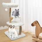 44.1-Inch Wooden Cat Tree, Cat Tree for Large Cats Tree for Indoor Cats Climbing Frame for Cat with Scratching Post, Wide Base, Dangling Ball, White
