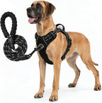 No Pull Dog Harness and Leash Set for Extra Large Dogs – Adjustable Reflective Breathable Soft Padded Easy Control Dog Harness for Training & Walking, Black (X-Large)