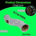 LUCKITTY Cat Tunnel Tube with Plush Ball Toys Collapsible Self-Luminous Photoluminescence, for Small Pets Bunny Rabbits, Kittens, Ferrets,Puppy and Dogs Grey Moon Star (S-Shape)