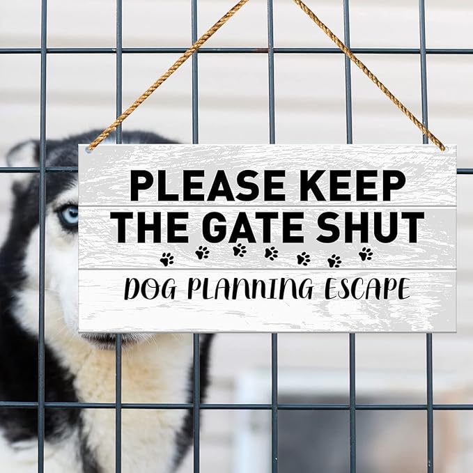 Funny Dog Planning Escape Sign for Front Door - Beware of Warning for Gate, Fence, Yard - Home Decor - Dog Dad Mom Lover Owner Gifts