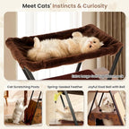 71" Modern Wood Cat Tree for Large Cats - Heavy Duty Tall Cat Tower for Indoor Cats, Multi-Level Cat Furniture with Spacious Condo, Large Perch, Scratching Posts & Hammock (Burnt Wood)