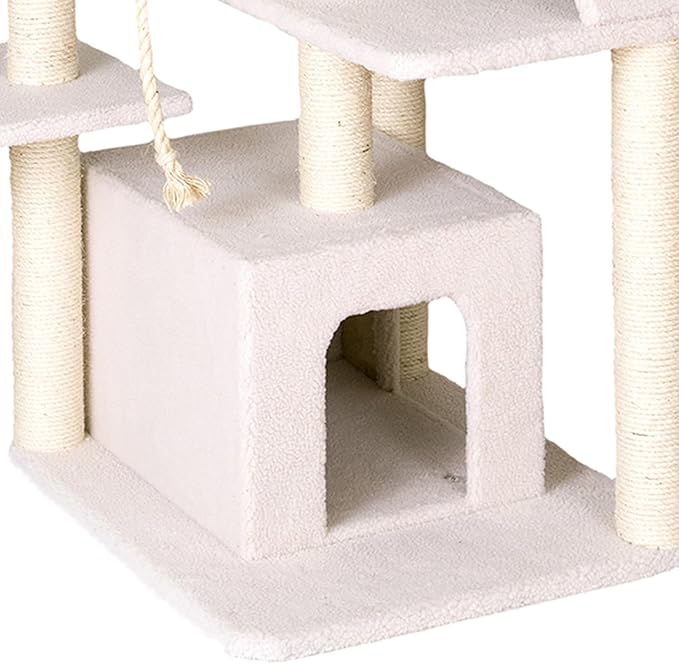 Asian Allure Classic Cat Tree in Ivory, Galaxy Approved, Multi Levels with Ramp, Three Perches, Rope Swing, Two Condos
