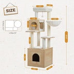 PETEPELA Cat Tree with Litter Box Enclosure, 2-in-1 Wood Cat Tower for Indoor Large Cats, 57.5'' Cat Condo with Scratching Posts, Cozy Hammock and Repalcable Dangling Balls, Beige