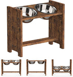 Vantic Elevated Dog Bowls, Adjustable Raised Dog Bowl Stand for Medium Sized Pet, Sturdy Particle Board Food Feeder with 2 Stainless Steel Dishes, Rustic Brown