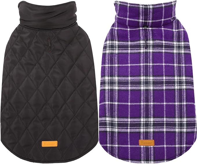 Kuoser Waterproof Dog Coat, Reversible Dog Jacket for Large Dogs, Adjustable Durable Doggie Winter Coat for Groowing Puppies Warm Puppy Cold Weather Apparel, Purple L