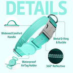 AirTag Holder Dog Collar for Large Medium Dogs, Adjustable Nylon Dog Training Collar with Quick Release Buckle, Reflective Heavy Duty Tactical Dog Collar with Handle (Bluegreen L)