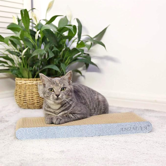 AMZNOVA Cat Scratcher Rescratch Cat Scratching Board, Scratching Pad with Catnip for Indoor, Flat Cardboard Scratcher Scratch Board for Kitten, Narrow, Glitter Silver