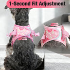 EXPAWLORER Small Dog Valentines Harness and Leash Set - Cute Puppy Harness Leash Dog Collar with AirTag Holder Silicone Case, Soft Padded Step in Pet Vest Reflective for Outdoor Walking, Heart S