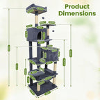 PETSITE Multi-Level Cat Tree, 75 Inches Tall with Sisal Scratching Posts, 2 Condos, Hammock, Dangling Balls, and Cozy Top Perch, Ideal for Indoor Cats to Play and Rest (Dark Grey)