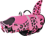 ASENKU Dog Life Jacket - Pet Safety Vest for Swimming & Boating, Shark Life Jacket with Floatation, Dog Lifesavers Swimsuits for Small Medium Large Dogs (Pink Leopard, M)