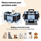 Cat Carrier Soft-Sided Travel Bag for Medium to Large Cats Over 15lbs, Small Dog Carrier Crate Top Entry Breathable Mesh Puppy 12 Pounds, Pet Rabbit Carrying Cage Kennel Collapsible Blue