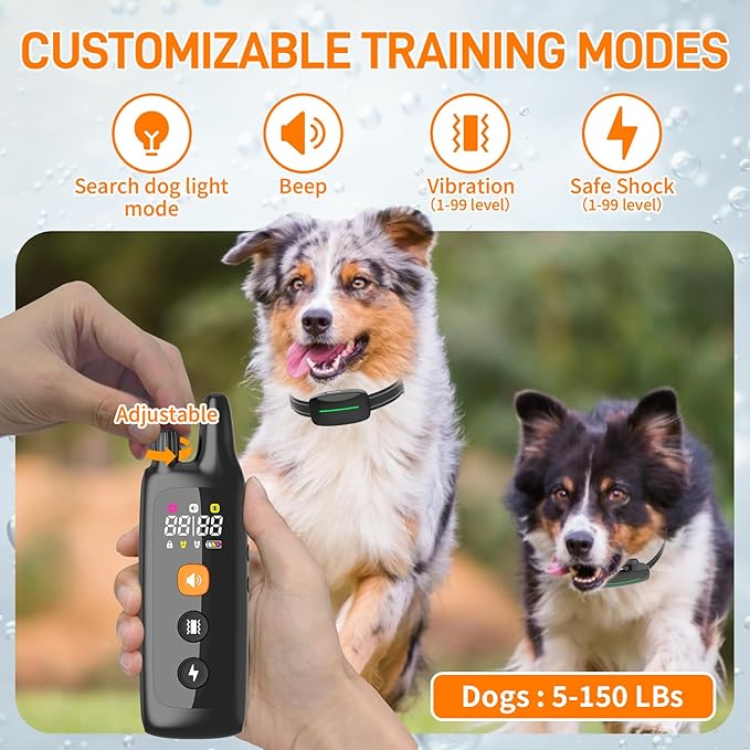 Dog Training Shock Collar 4000FT Dog Bark Collar with Remote IP67 Waterproof 4 Training Modes Beep Vibration Shock Light Mode Magnetic Charger Electric Dogs Collar 8-25 inches Single Shock Dull Black