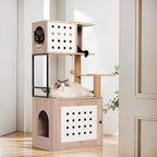 Cat Tree with Litter Box Enclosure, 2-in-1 Modern Cat Tree Tower, All-in-one Cat Condo for Indoor Cats with Large Hammock, Bed, Food Station, Scratching Posts, Cat Furniture for Indoor Cats (21.7”)