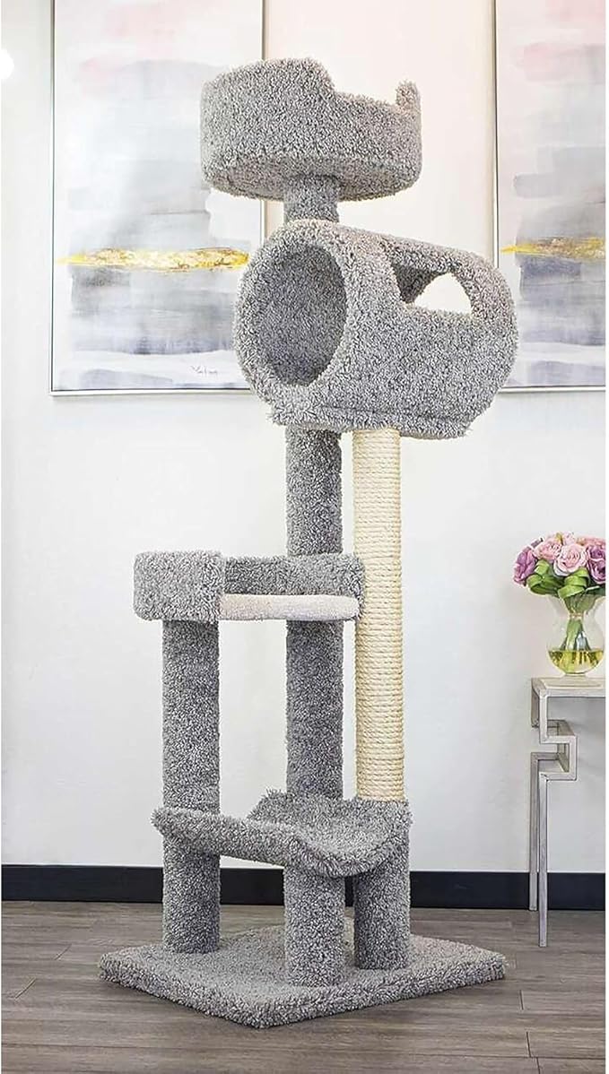 Maykoosh Baroque Brilliance Multi-Level Cat Cat Climbing Tower Cat Tree, Solid Wood and Carpet Construction, Modern Cat Tree with Scratch Post and Sturdy Base