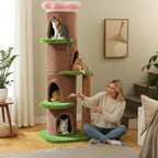 Forest Cat Tree with Flower Condos, Cute Tall Cat Tower with Scratching Posts & Padded Perch, Multi-Level Kitty Activity Center for Indoor Cats, Indoor Jungle Gym Furniture