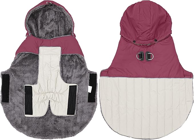 Detachable Hooded Dog Coat with Harness for Small Dogs,Super Warm Fleece Puppy Jacket for Cold Winter Doggie Coats,Red XS