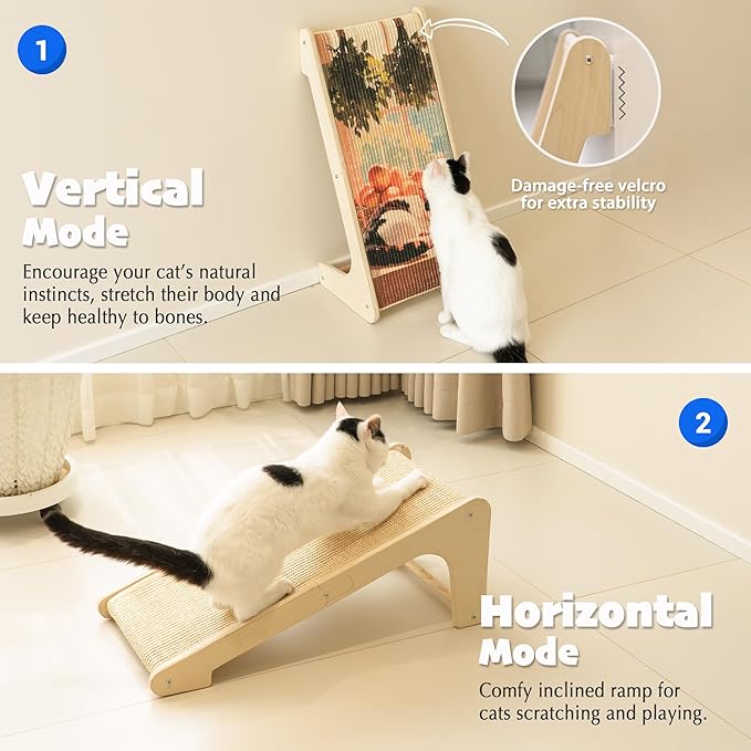 PETKARAY Art Cat Scratcher, 25.2" Sisal Scratching Ramp, L Shaped Scratch Pad for Indoor Cats, Oil Painting Cat Scratching Post