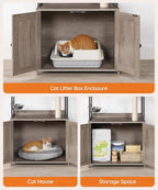 HOOBRO Cat Tree with Litter Box Enclosure, 58.7" H Cat Tower with Hidden Litter Box Furniture, with Scratching Post, Step, Hammock, Multifunctional Pet Furniture with Food Bowls, Greige BG30MZ03G1
