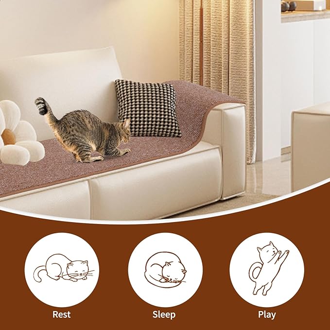FHTONGE 71x15.8 Thickened Cat Wall Climbing Carpet with 16 Fixed Nails, Extra Large Tall Cat Scratch Pad for Wall, Wall Mounted Climbing Cat Scratcher for Furniture Couch Sofa Protector(Coffee)