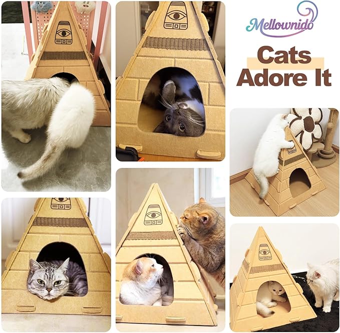 Cat House for Indoor Cats, Scratch-Resistant Cat Cave, Felt Cat Hideaway with Pharaoh Headdress, 17x17x20