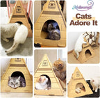 Cat House for Indoor Cats, Scratch-Resistant Cat Cave, Felt Cat Hideaway with Pharaoh Headdress, 17x17x20