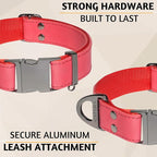 ADITYNA - Leather Dog Collar with Metal Buckle for Large, and Extra Large Dogs - Heavy-Duty, Adjustable, and Leather Tactical Dog Collar (Red, Fits 19-30" Necks)