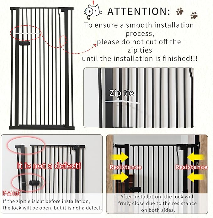 Lumizone Extra Tall Cat Gate 55.12" High Pressure Mounted Extra Wide 2025 New (17 Sizes) 1.37" Gap No Drilling Auto-Close One-Handed Operation Tall Pet Gate for Dogs(Black, 55.12" H x 29.92"-59.44" W)