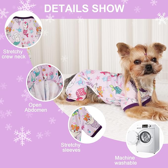Dog Pajamas Pjs Spring Summer Dog Clothes for Small Dogs Girl Boy, Soft Stretchy Tiny Chihuahua Yorkie Puppy Clothes Doggie Onesies Cat Pet Jammies Outfit, Mermaids, M