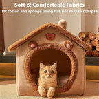 Cat Bed for Indoor Cats,Cozy Cat Cave Bed Cat House Cat Tent with Removable Cushion Pillow,Soft Warm Pet House Puppy Bed,Cute Bear Pet Nest for Cat Kitten Small Dogs (Brown, S-15.8x12.6x13.8 Inches)