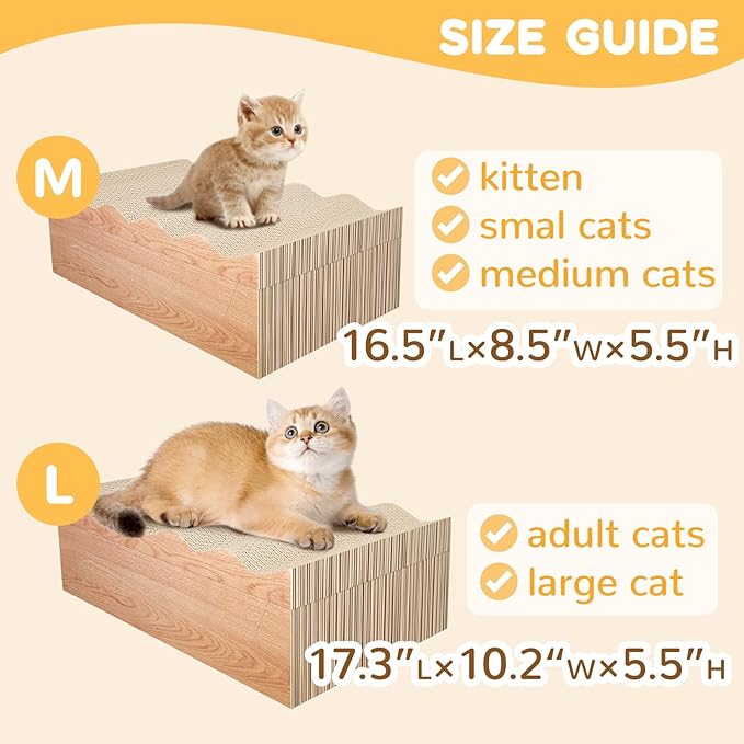 Cat Scratch Pad with Catnip, 3 Packs Corrugated Cardboards Cat Scratcher Pads for Indoor Cats, Durable Scratching Board for Small Medium Cats Kitten, Suitable for Cats to Rest, Grind Claws and Play