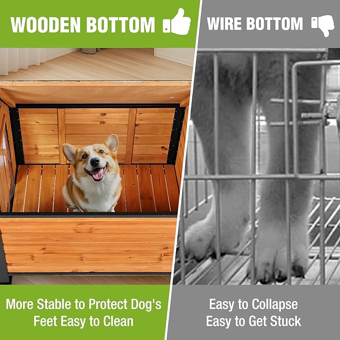 GUTINNEEN Heated Outdoor Dog House Insulated Weatherproof Dog Kennel for Large Breed with All-Around Metal Frame, Anti-Bite Dog Shelter with Porch (Brown, 50.9'' Large)