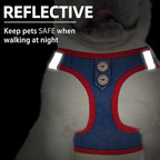 PUPTECK Dog Harness and Leash Set for Small Medium Dogs No Pull Step-in Soft Mesh Puppy Cat Vest Harnesses Reflective at Night, Denim NavyBlue L