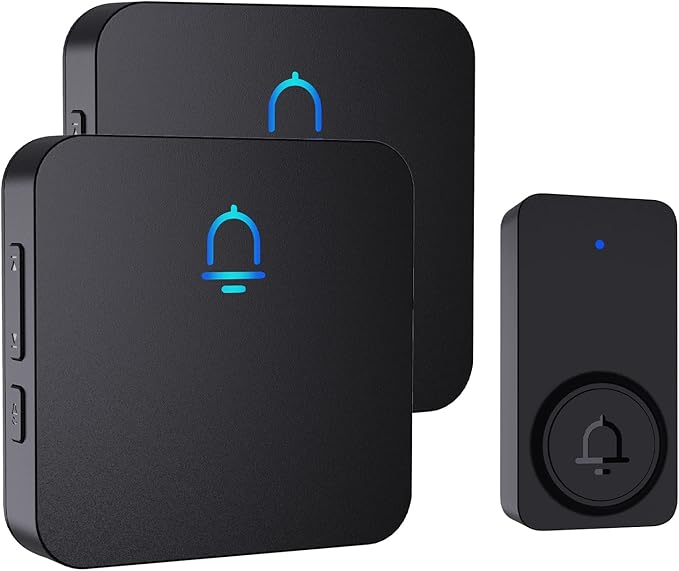 SECRUI Doorbell, 2 Receiver Wireless Doorbell with 1000ft Range, Adjustable Volume, Waterproof Design, Hassle-Free Installation, 32 Melodies, Black