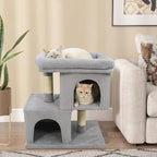 Tangkula Small Cat Tree for Indoor Cats, 25.5 Inch Cat Tower with Sisal Scratching Posts, 2 Large Cat Condos with Padded Top Perch, Modern Cat Climbing Furniture for Adult Cats & Kittens (Light Gray)