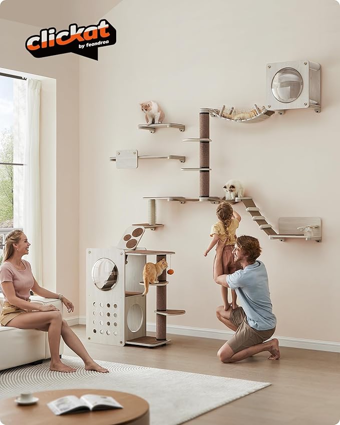 Feandrea Clickat Collection - No.003 Cat Bridge, Extremely Quick Assembly, Unlimited Expandability, Replaceable Module and Fabric Pad, Cat Wall Furniture