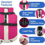 XXX-Large Dog Coat with Reflective Harness 2 in 1 for Dog Walking | Winter Turtleneck Windproof Coat for Large Dogs,Snowsuit with Sleeves Protect Joints,Cold-Weather Clothing(Rosered)