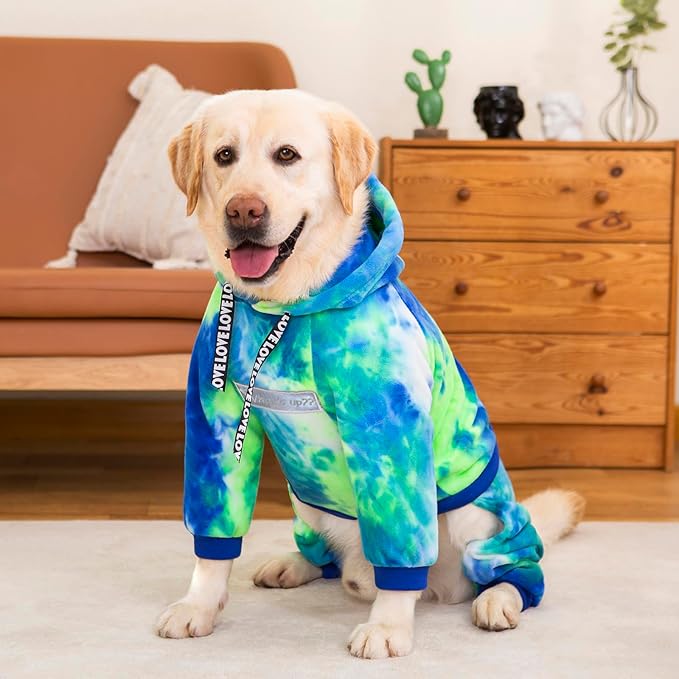Dog Hoodies Winter Coat for Large Medium Dogs, Pullover 6 Legs Warm Coat Hooded Sweatshirt, Fleece Hoodie for Cold Weather (Bandhnu Green, 2X-Large)