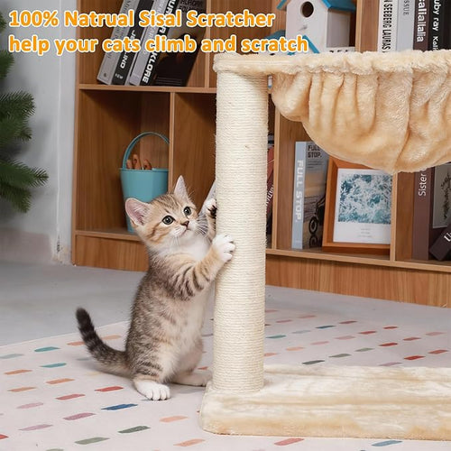 17" Cat Tree Tower with Hammock for Indoor Adult Cat Tower with Scratching Post Sisal Cat Scratcher with Soft Perch Hammock Stable Cat Stand White