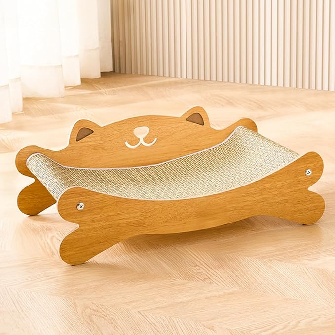 Cat Scratcher Bed for Indoor Cats - Summer Cool Hammock, 23.2″ Large Scratching Lounge with 40 lbs Weight Capacity, Wooden Modern Cat Scratching Post & Pad Furniture