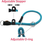 Braided Round Martingale Dog Collar, Training Collar with Slidable Stop Ring and Adjustable Stopper - Ideal for Large Dogs (L(1/2") - 20" Long, Light Blue)
