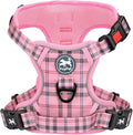 PoyPet No Pull Dog Harness, Reflective Adjustable No Choke Pet Vest with Front & Back 2 Leash Attachments, Soft Control Training Handle for Large Dogs(Checkered Pink,L)