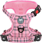 PoyPet No Pull Dog Harness, [Release at Neck] Reflective Adjustable No Choke Pet Vest with Front & Back 2 Leash Attachments, Soft Control Training Handle for Large Dogs(Checkered Pink,XL)