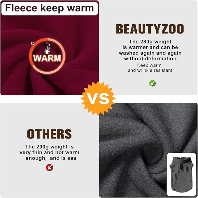 BEAUTYZOO XS Dog Sweaters, Soft Fleece Vest Pullover Dog Jacket with D-Ring Leash Attachment, Warm Winter Dog Clothes Cold Weather Doggy Chihuahua Sweater for Small Dogs Cats Boy or Girl, XSmall