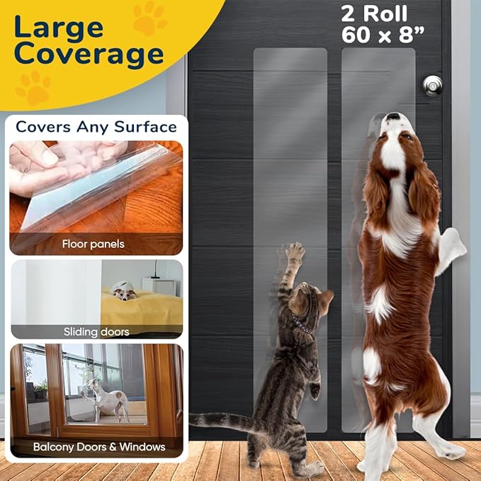 PROTECTO Cat & Dog Scratch Door Protector w/Utility Knife - 2Pack 60x8 Clear Wall Protector for Pet Scratching - Sticky and Self-Adhesive Deterrent Vinyl Surface - Easy Customization & Installation
