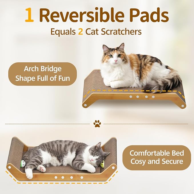 Modern Cat Scratcher Pad Cardboard for Indoor, 23.8" Scratching Lounger Board with Ball Track for Kittens & Large Cats, 3 in 1 Floor Horizontal Bed for Furniture Protection