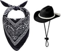 choyaxo Dog Cowboy Hat Dog Cowboy Costume for Small Pet Dogs Cat Cowboy Hat with Bandana Scarf Set Party Accessories (Black, Medium)