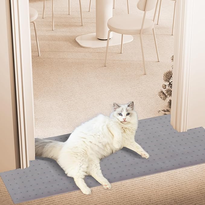 Carpet Protector for Pets Cat Carpet Protector for Doorway, Anti Scratch Under Door Cat Scratch Protector Mat, Plastic Rug Runner Easy to Cut Plastic Stopper (Light Grey, 3.6FT)